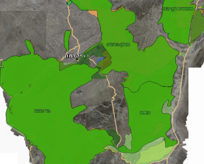 שמורות טבע בערבה ובהר הנגב (אתר המפות הממשלתי www.govmap.gov.il)