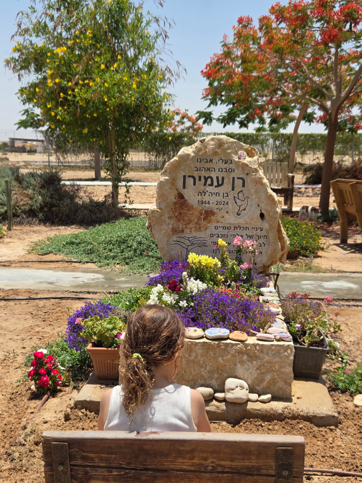 המצבה על קברו של רן עמירן, בית הקברות בעין יהב 