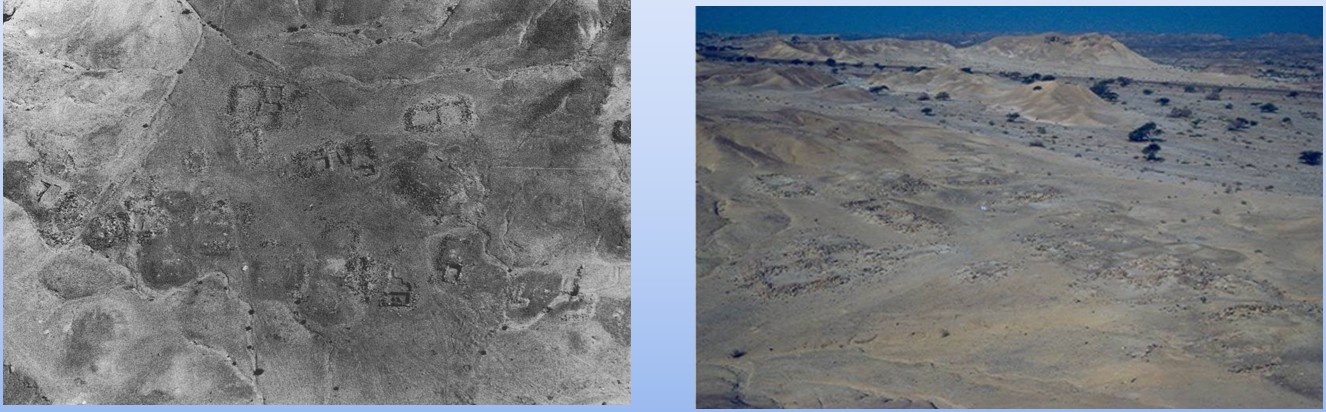 תצלום אויר של האתר (משמאל) ומבט מערבה (מימין)